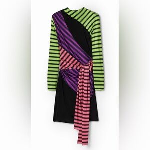 NWT Desigual Maria Escote Dress in Black, Green, Pink and Purple Size Large